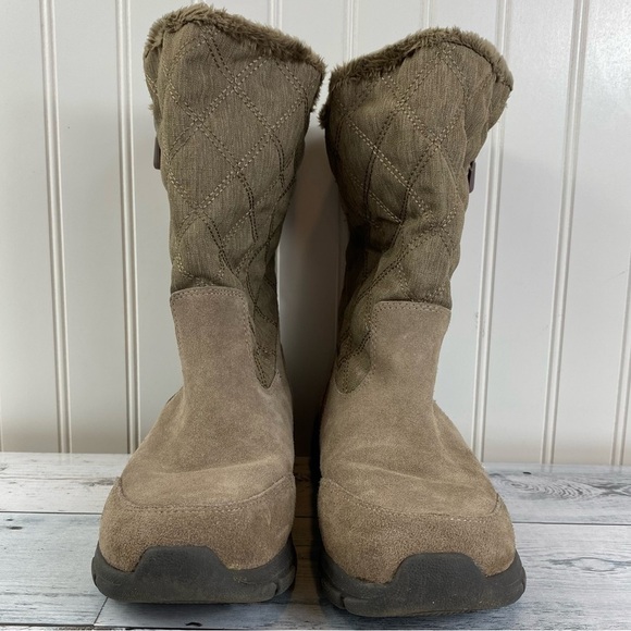 Lands End Boots Tan Suede All Weather Quilted Zip Winter Boots Women’s 7 B - Picture 6 of 10